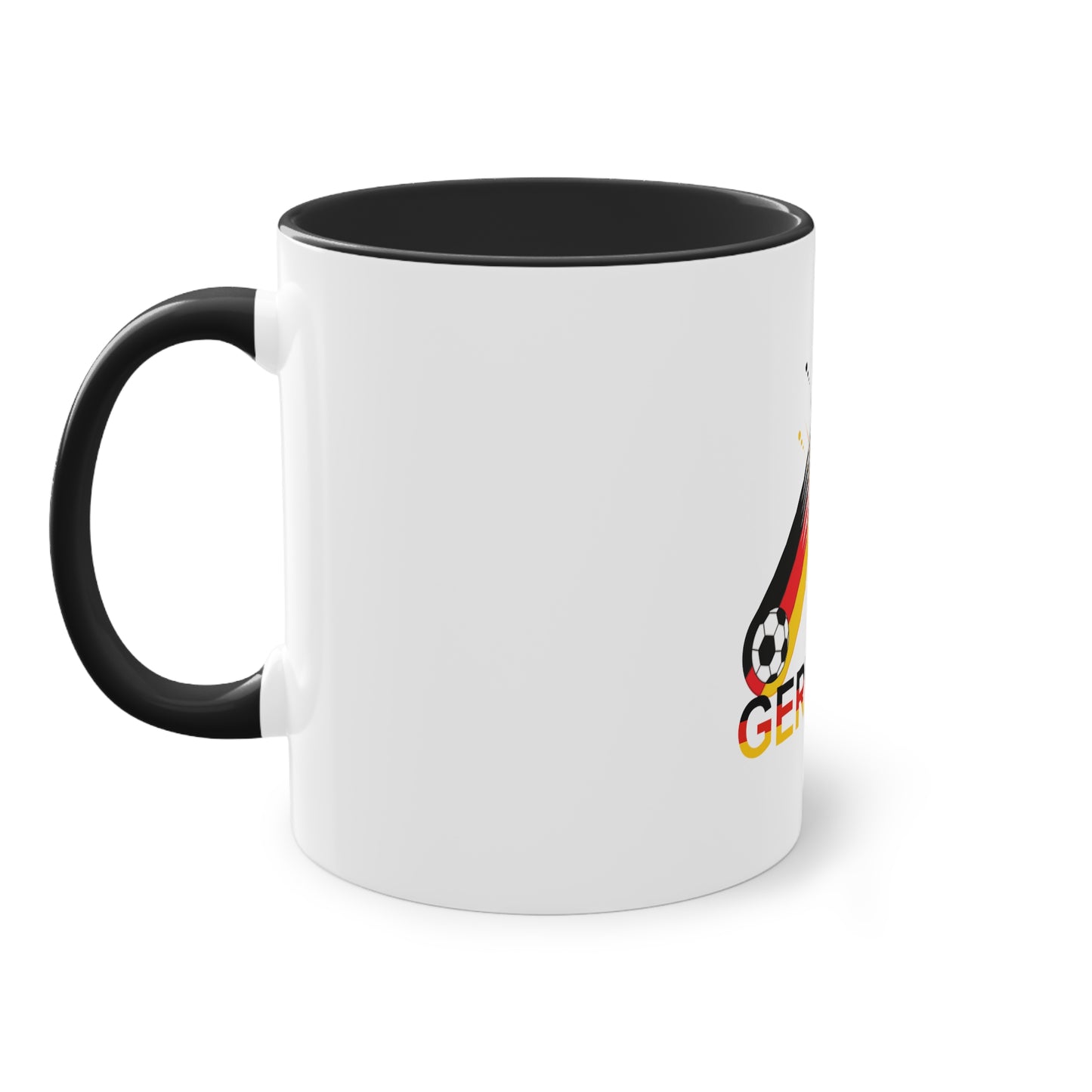 Kaffeetassen mit Deutschland-Soccer– Perfekt als Geschenk, weißer Außenbereich mit mehrfarbigem Innenbereich und Henkel, große; 11 Unzen