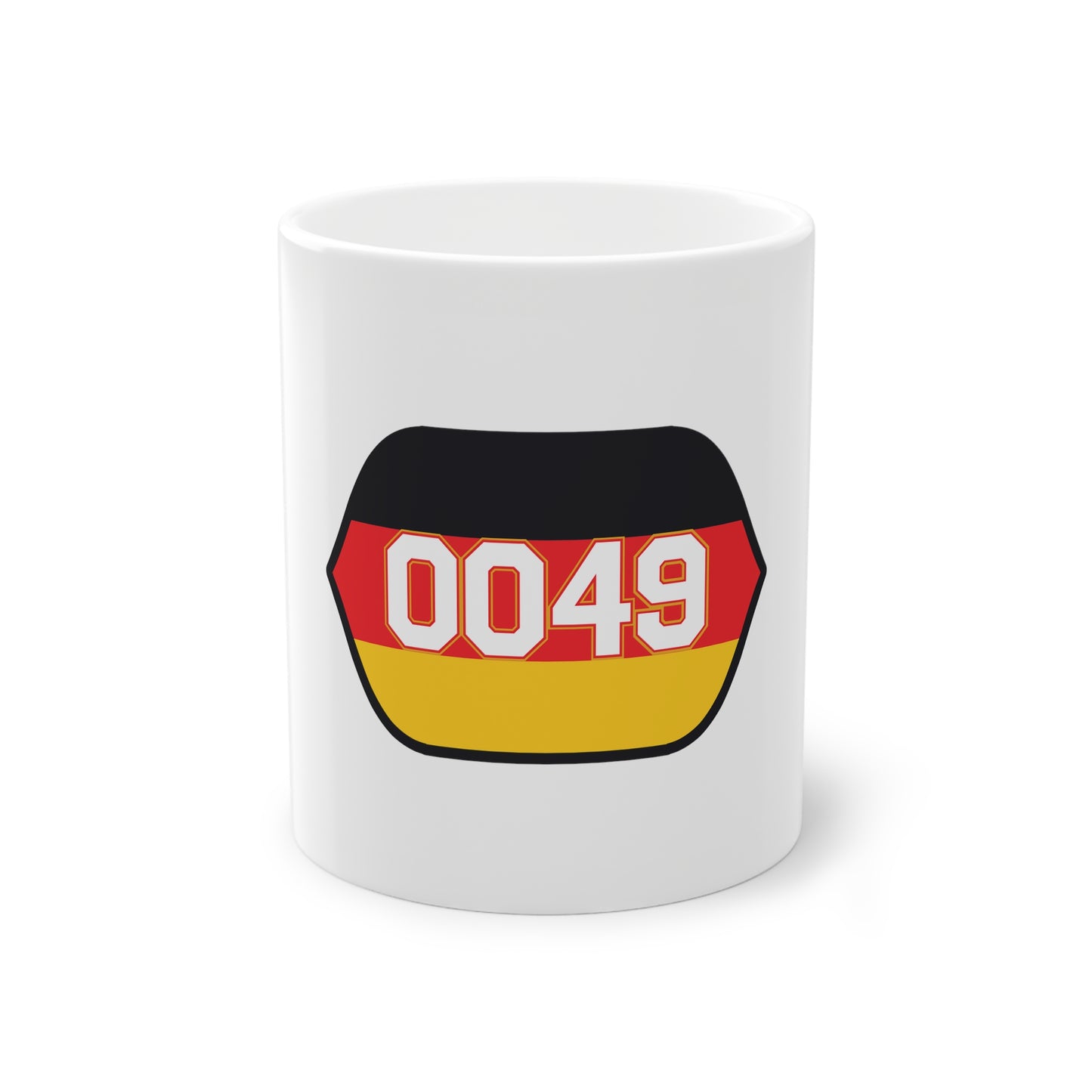 Deutschland Ausland 0049 - auf Kaffeetasse, Standardtasse für jeden Tag, Farbe: weiß, groß 11 Unzen, bedruckt