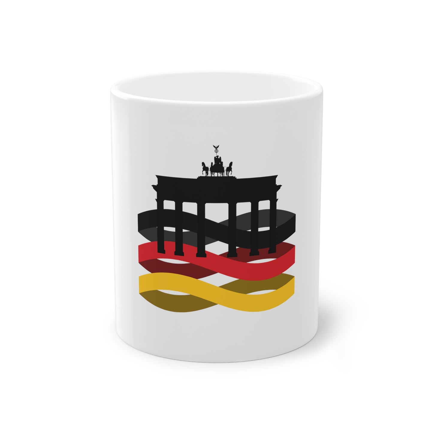 Deutsche Flagge auf Brandenburg Tor - auf Kaffeetasse, Teetasse bedruckt - Farbe: weiß, Standardtasse, groß 11 Unzen