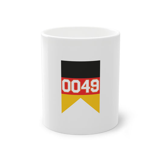 0049 - Internationale Nummer Deutschlands - auf Kaffeetasse, Teetasse bedruckt - Farbe: weiß, Standardtasse, groß 11 Unzen