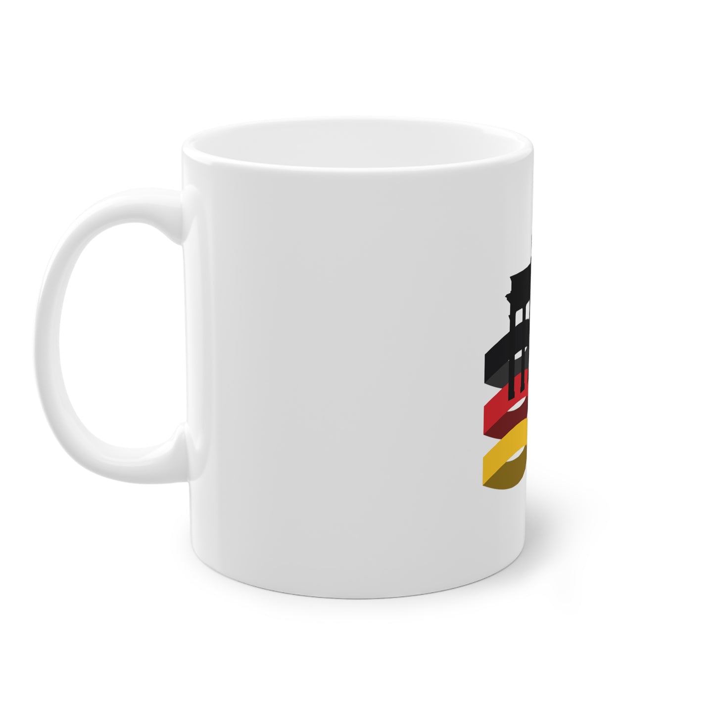 Deutsche Flagge auf Brandenburg Tor - auf Kaffeetasse, Teetasse bedruckt - Farbe: weiß, Standardtasse, groß 11 Unzen