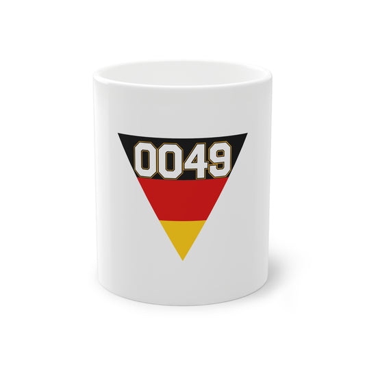 Dreieckige 0049 - Internationale Nummer Deutschlands - auf Kaffeetasse, Teetasse bedruckt - Farbe: weiß, Standardtasse, groß 11 Unzen