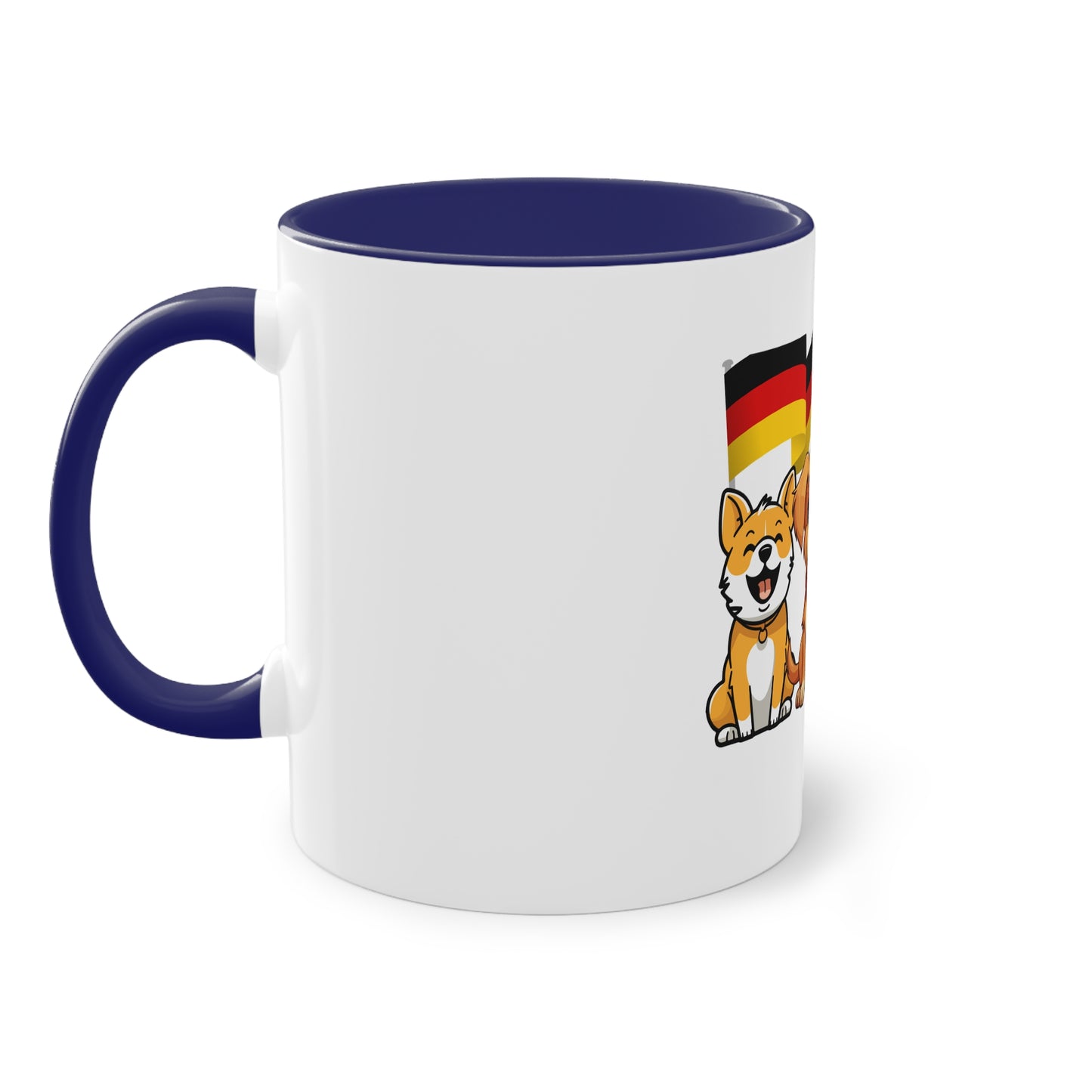 Topfan, Hundefanklub für Deutschland auf Kaffeetassen bedruckt; weißer Außenbereich mit mehrfarbigem Innenbereich und Henkel, große; 11 Unzen