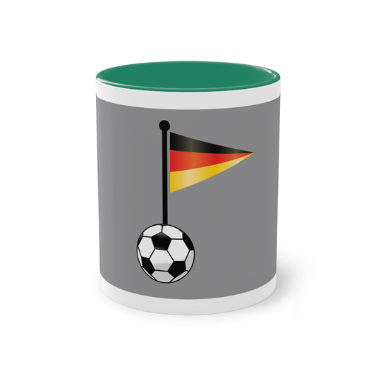 Hochwertige Teetassen mit deutschen Kulturmotiven - Soccer Motiv– Perfekt für den Morgenkaffee, weißer Außenbereich mit mehrfarbigem Innenbereich und Henkel, große; 11 Unzen