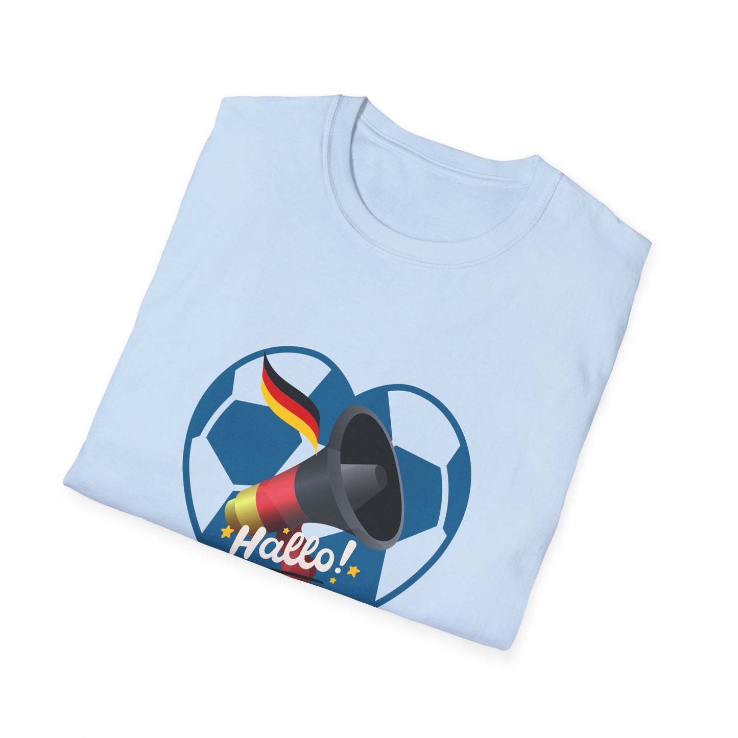 Hallo Deutschland, Unisex T-Shirt mit lautem Frieden und Liebe für Fußball, Welcome to German Football success, I Love Germany