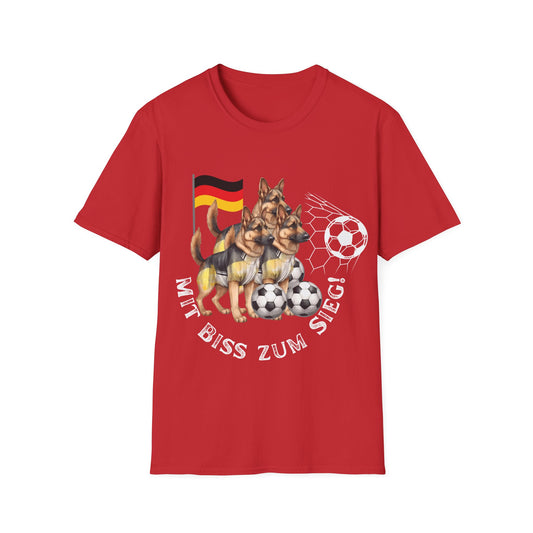 Mit biss zum Sieg für Deutschland, Fußballs Top-Hundefans auf Unisex-T-Shirts