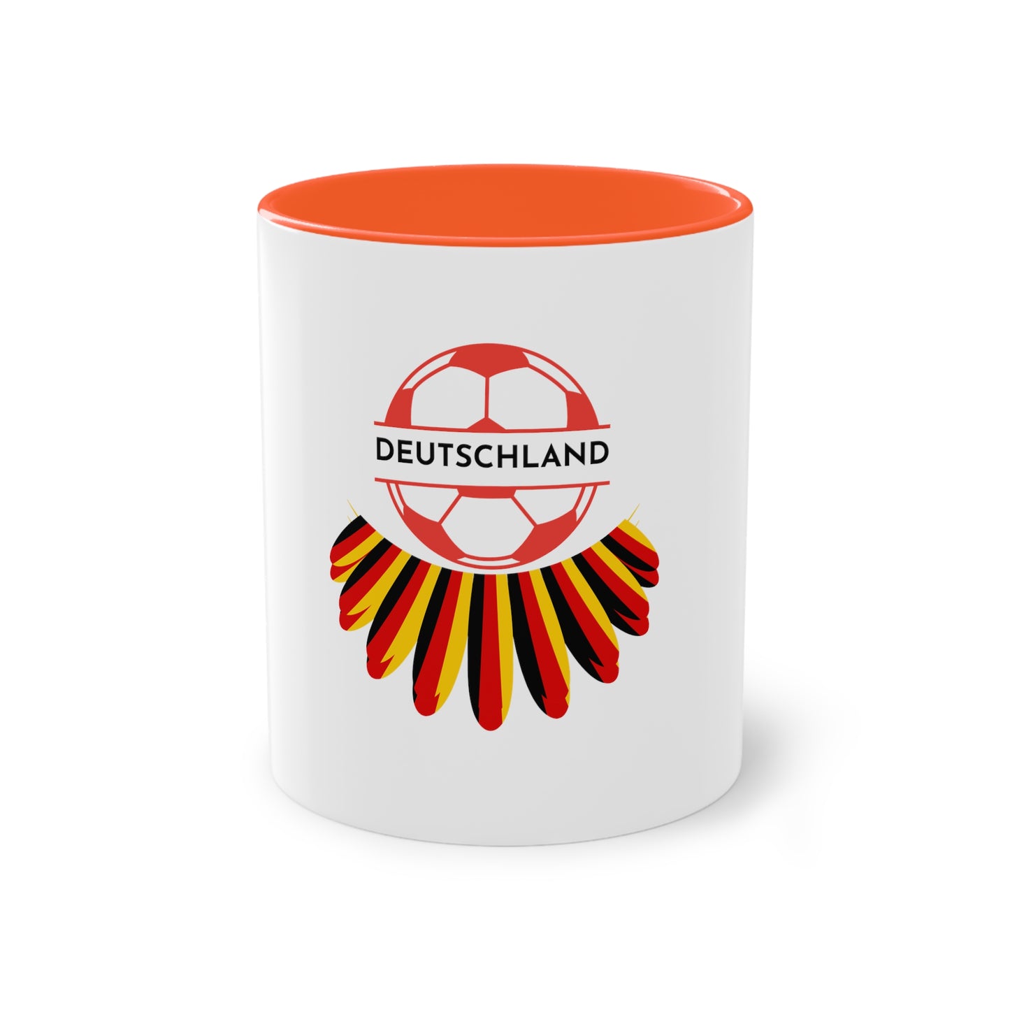 Deutschland Soccer auf Kaffeetassen, Teetassen bedruckt; weißer Außenbereich mit mehrfarbigem Innenbereich und Henkel, große; 11 Unzen