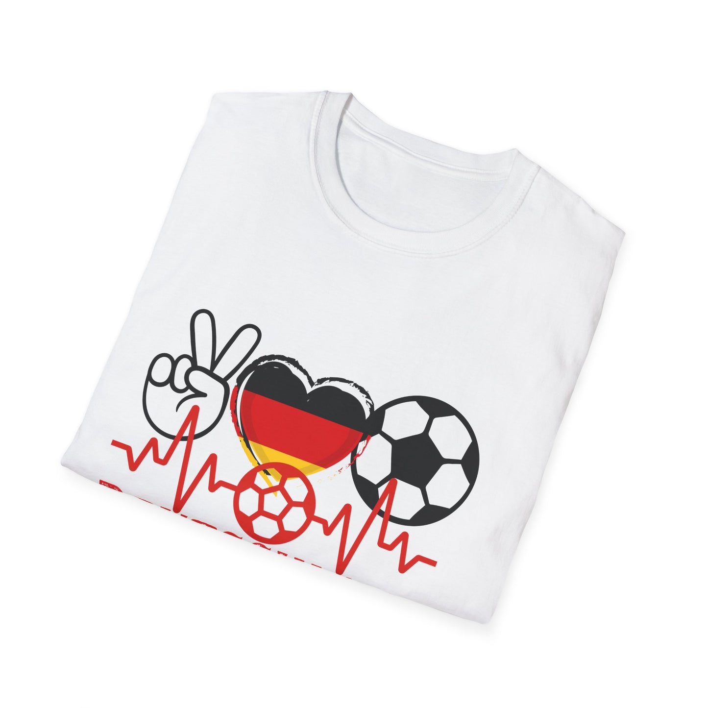 Das Herz und Liebe für Deutschland, Unisex T-Shirt-Motive für Fußballfans, Echte Fanbekleidung, Fantrikot mit Siegen