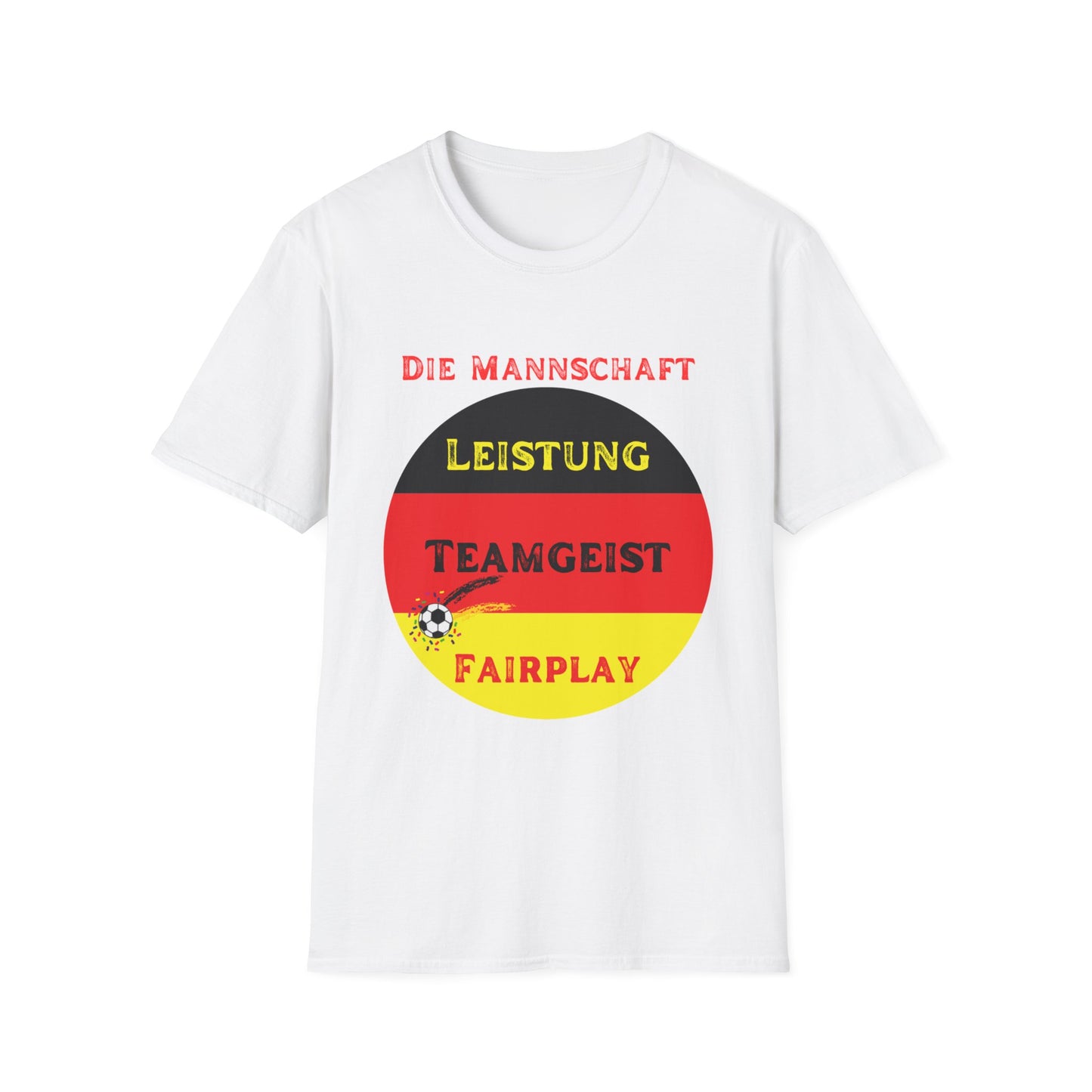 Deutsche Fußballfanmotivtrikot Unisex T-Shirts; Leistung, Teamgeist, Fairplay