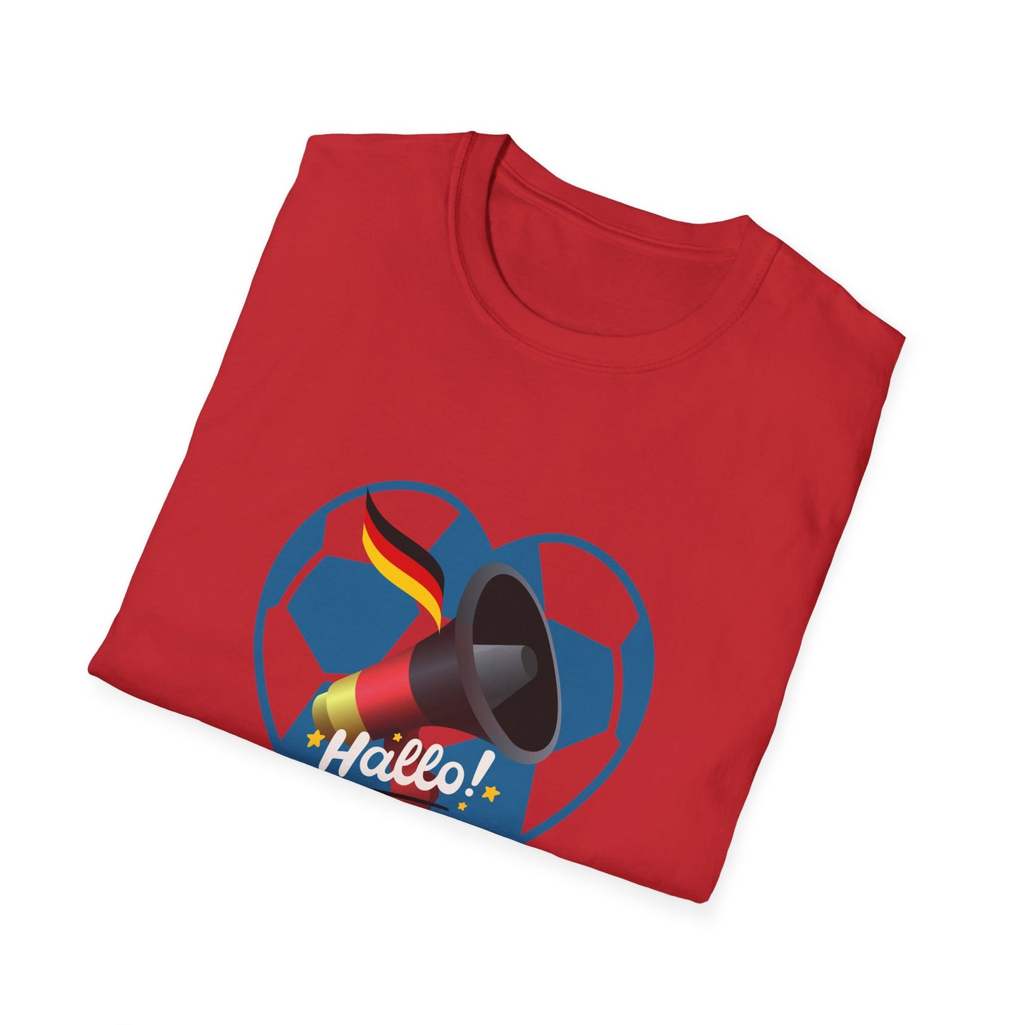 Hallo Deutschland, Unisex T-Shirt mit lautem Frieden und Liebe für Fußball, Welcome to German Football success, I Love Germany