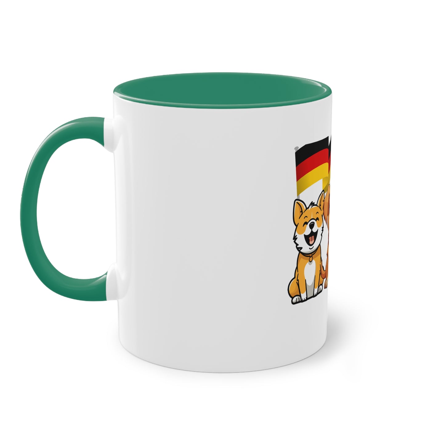 Topfan, Hundefanklub für Deutschland auf Kaffeetassen bedruckt; weißer Außenbereich mit mehrfarbigem Innenbereich und Henkel, große; 11 Unzen