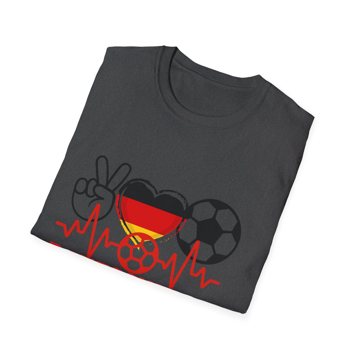 Das Herz und Liebe für Deutschland, Unisex T-Shirt-Motive für Fußballfans, Echte Fanbekleidung, Fantrikot mit Siegen