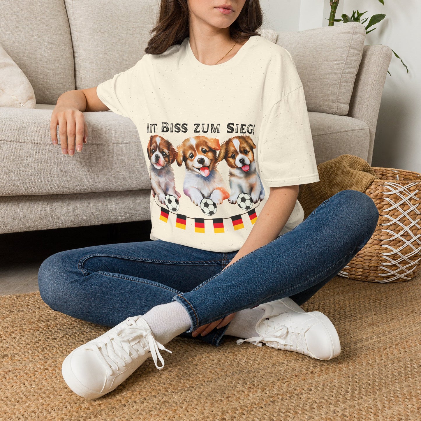 Deutsche Hunde für die Nationalmannschaft, Fußballfan Unisex T-Shirts tragen mit bis zum Sieg - Schwarz