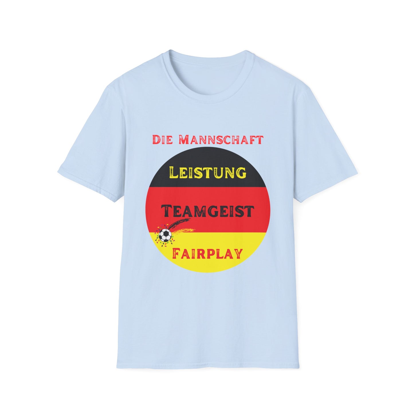 Deutsche Fußballfanmotivtrikot Unisex T-Shirts; Leistung, Teamgeist, Fairplay