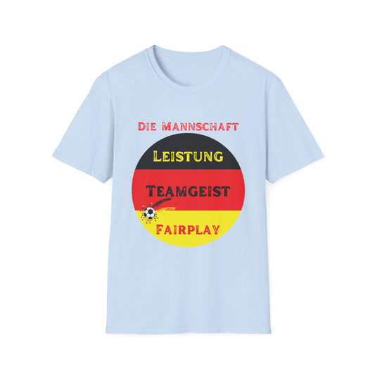 Deutsche Fußballfanmotivtrikot Unisex T-Shirts; Leistung, Teamgeist, Fairplay