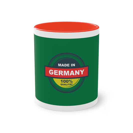 Made in Germany auf Kaffeetassen, Teetassen bedruckt; weißer Außenbereich mit mehrfarbigem Innenbereich und Henkel, große; 11 Unzen.