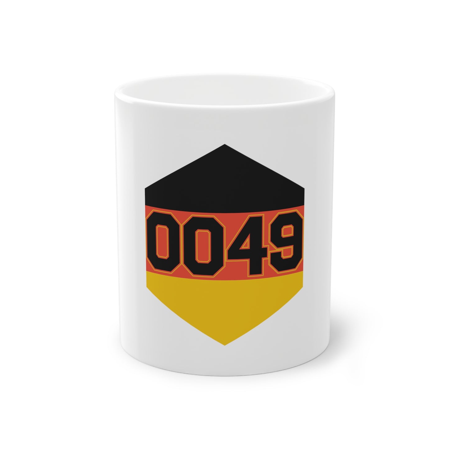 0049 - Internationale Nummer Deutschlands - auf Kaffeetasse, Teetasse bedruckt - Farbe: weiß, Standardtasse, groß 11 Unzen