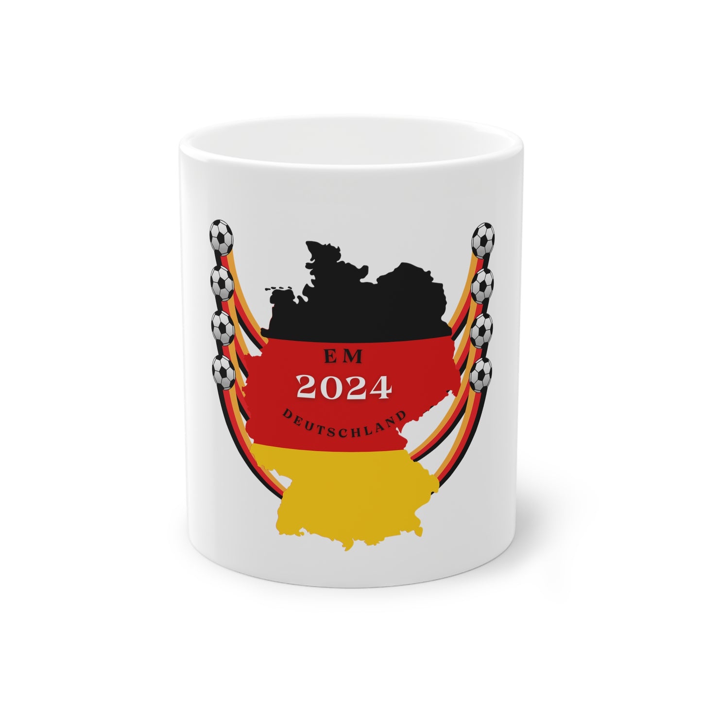 Fußball EM Deutschland 2024 auf Kaffeetassen bedruckt - Farbe: weiß, Standardtasse, groß 11 Unzen