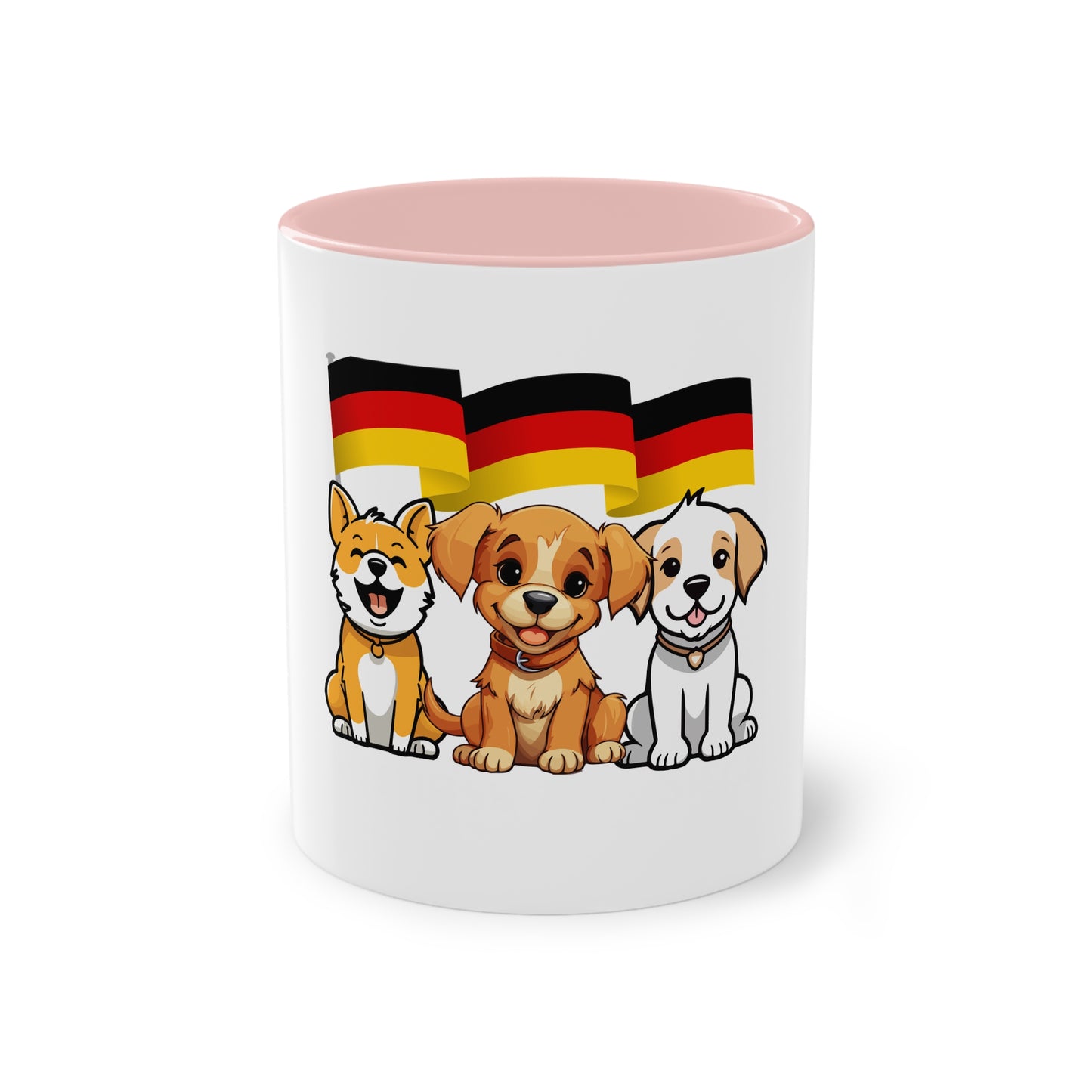 Topfan, Hundefanklub für Deutschland auf Kaffeetassen bedruckt; weißer Außenbereich mit mehrfarbigem Innenbereich und Henkel, große; 11 Unzen